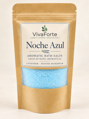 VivaForte Noche Azul aromatic bath salts in a kraft window pouch
